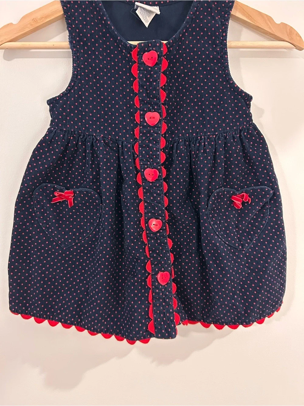 Samara Vintage Dress Navy Polka Dot Girls Size 3T Heart Pockets 100% Cotton
